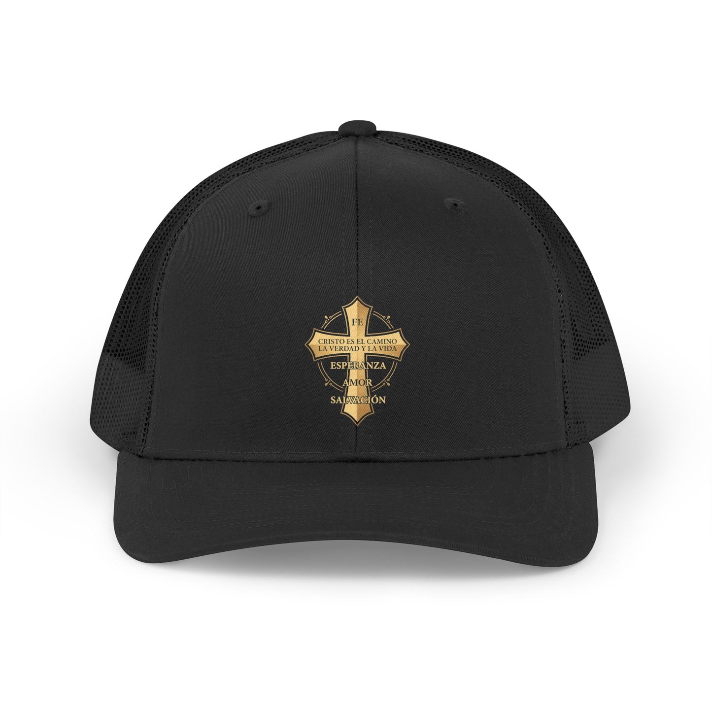 Retro Trucker Hat with Gold Cross Embroidered Patch — Vintage Faith Baseball Cap