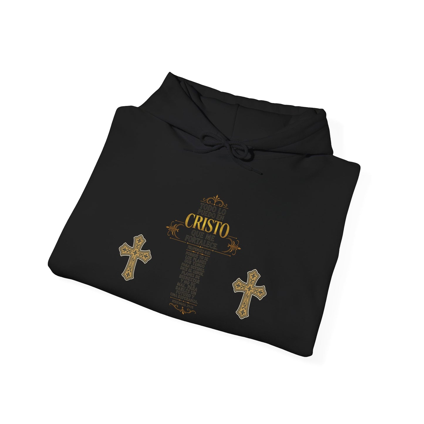 Religious Cross Graphic Hoodie — Inspirational Scripture Print