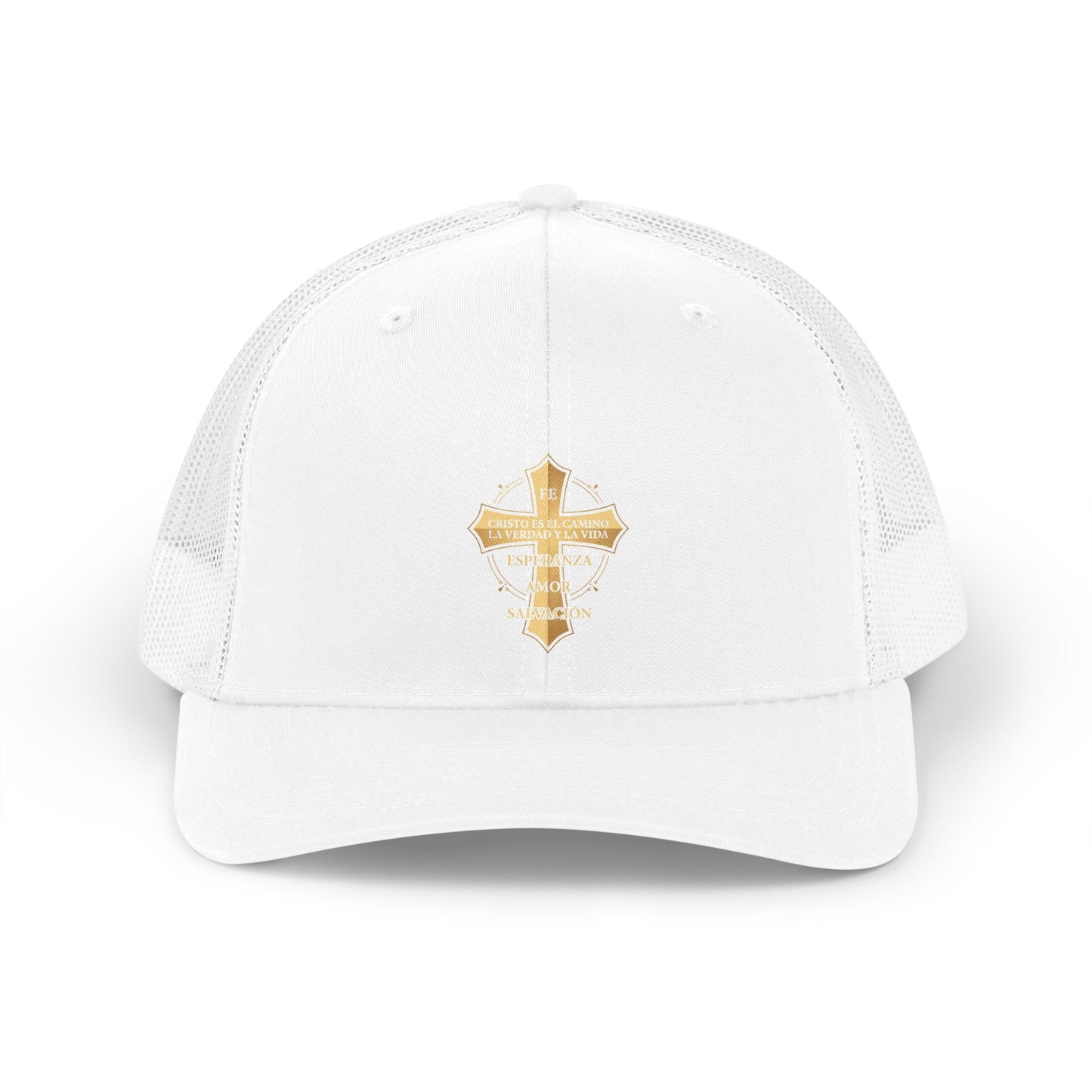 Retro Trucker Hat with Gold Cross Embroidered Patch — Vintage Faith Baseball Cap
